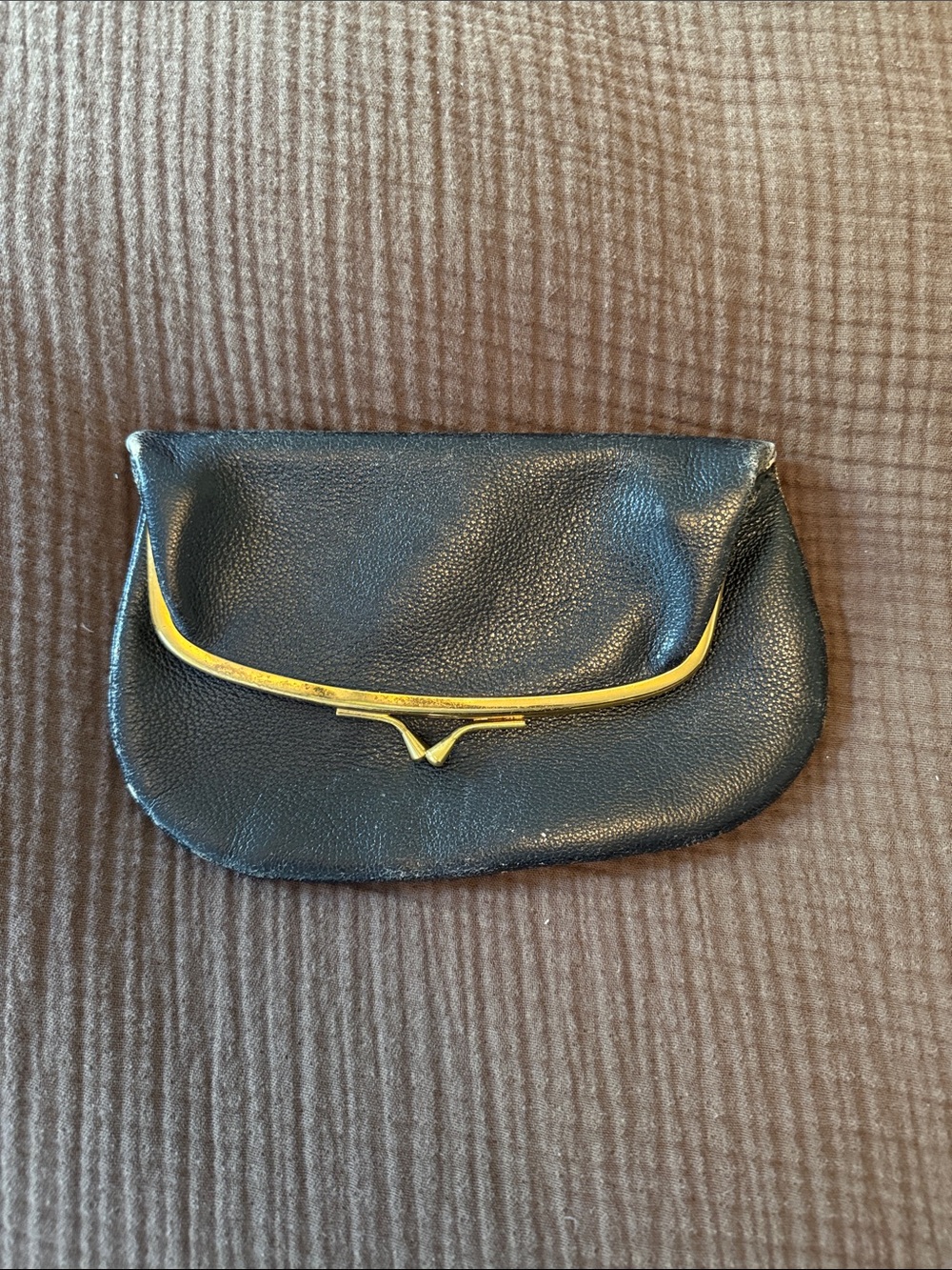 Black Leather Clutch with Gold Trim